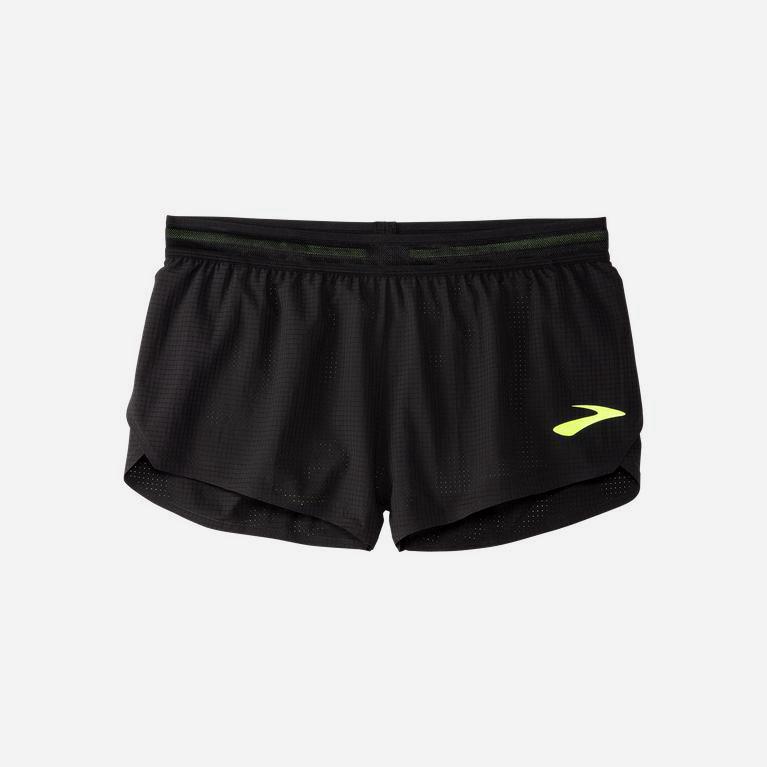 Brooks Elite 2 Split Israel - Women's Running Shorts - Black/Nightlife/GreenYellow (26974-AGVF)